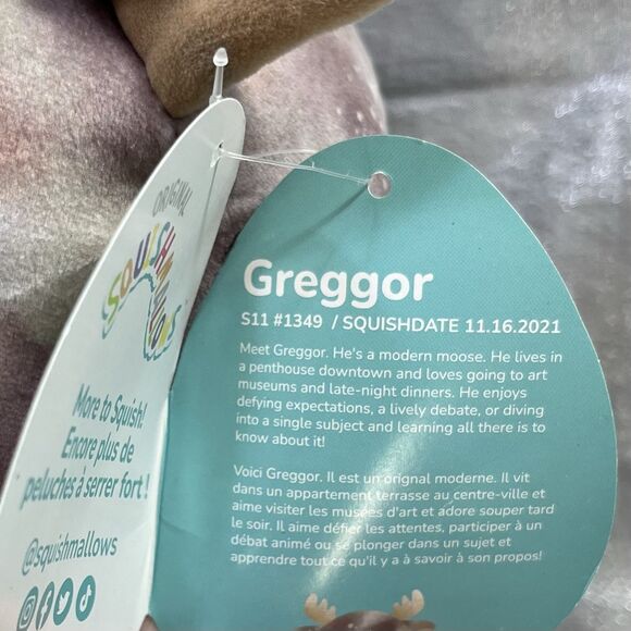 Squishmallows GREGGOR 14" Brown-White Moose Fuzzy Tummy Pattern with Tag - Picture 4 of 8
